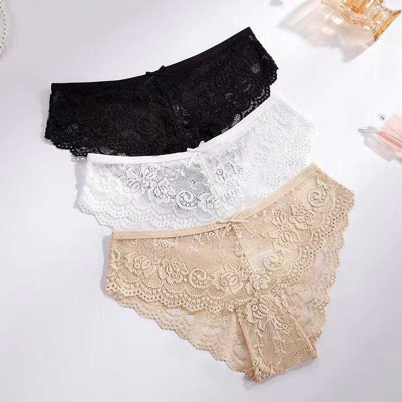 1 Pc/ Lot ! Lace Panties Underwear for Women Sexy Lingerie Transparent Hollow Out Briefs Solid Color Ladies Underpants S-XXL