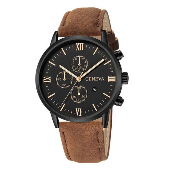 Men Quartz Watch Round Dial Precise Pointer Display Shockproof Scratch-resistant Calendar Faux Leather Strap Fashion Simple Male Business Quartz