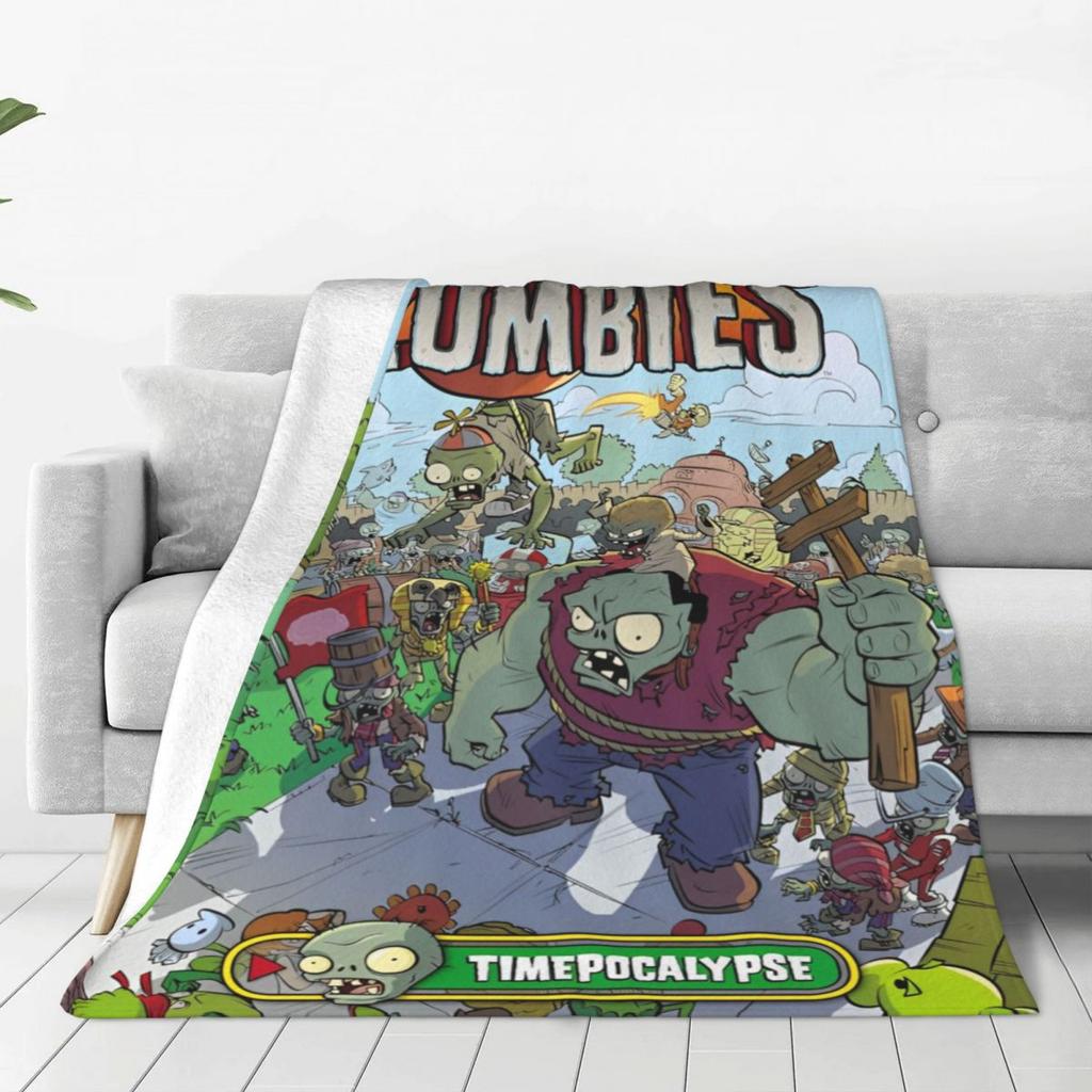 Game P-Plants-vs-Zombie Printed Warm Blanket Picnic Plush Throw Blanket Graphic Couch Chair Flannel Bedspread Sofa Bed Cover