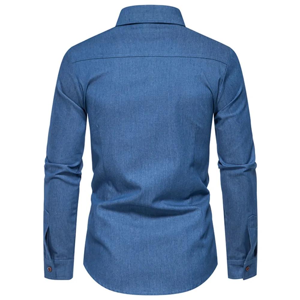 Men's Shirt Casual Long Sleeve Solid Color Men's Slim Fit Business Shirt Tide Two Pockets Cargo Shirts Men Design Simple