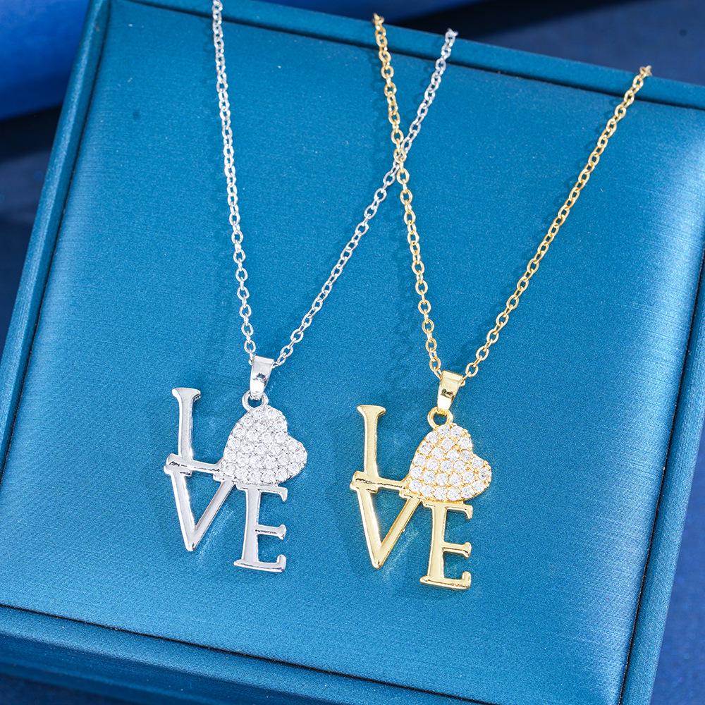 Japanese Korean Women's Stylish Colorful Love Heart Zircon Necklace Collarbone Chain