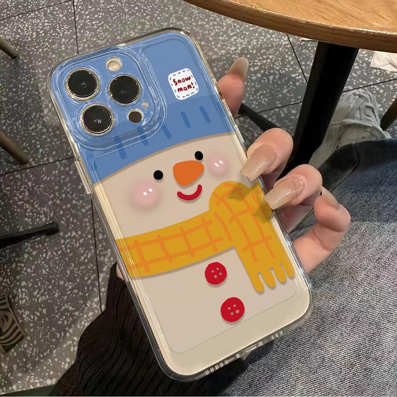 Shockproof Thin Case for IPhone 15 16 13 12 11 14 Pro Max Transparent Soft Case for IPhone 16 15 14 Plus Cute Cake Snowman Cover iPhone 14 Pro