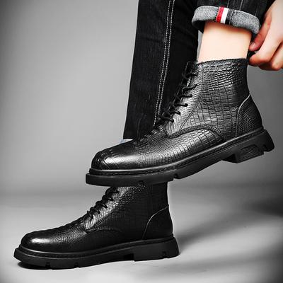 Mode Hiver Homme Bottes Chaud Imprimé Haute Qualité Peluche Homme Bottes Cuir Véritable Homme Bottines Affaires Grain Crocodile Chaussures Homme