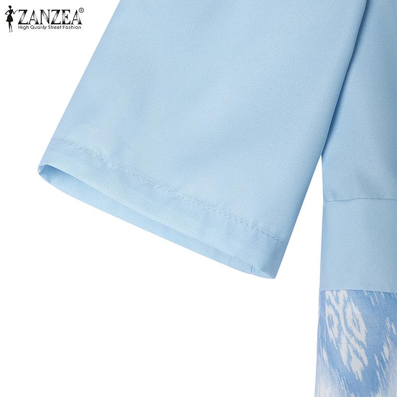 ZANZEA Robe d'été décontractée pour femme, col rond, manches courtes, imprimé patchwork