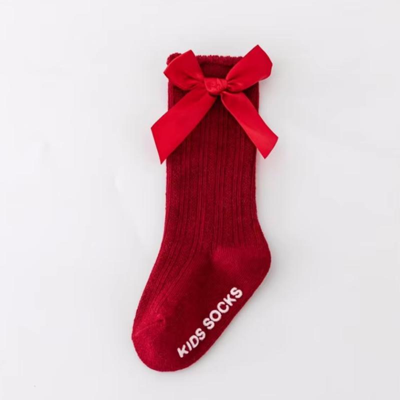 

0-3 года Детские носки для девочек с большим бантом до колена весна-осень детские домашние носки принцессы до середины икры детские нескользящие чулки для малышей S(0-1y) красный
