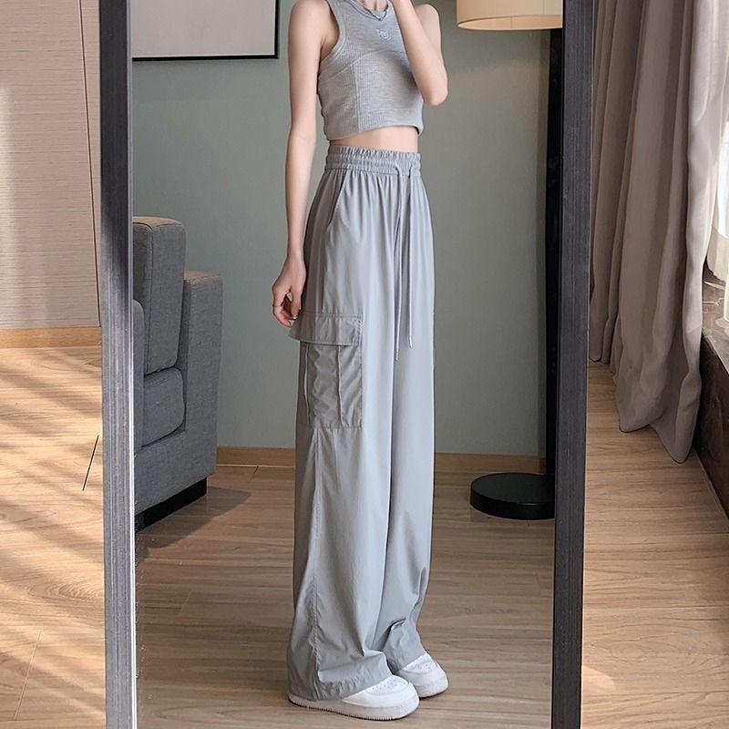 Women's Summer High-waisted Thin Section Quick-drying Work Pants Solid Color Design Straight Casual Sports Pants