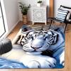 White Tiger Design Round Area Rug, Non Slip Floor Mat for Living Room Bedroom Hotel and Home Office, Machine Washable Decor