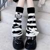 Calentadores de Piernas de Punto Rayados Góticos Punk Calaveras Cruces Adornos Cubre Pies Piernas Calcetines Largos Holgados Acampanados para Mujeres Niñas