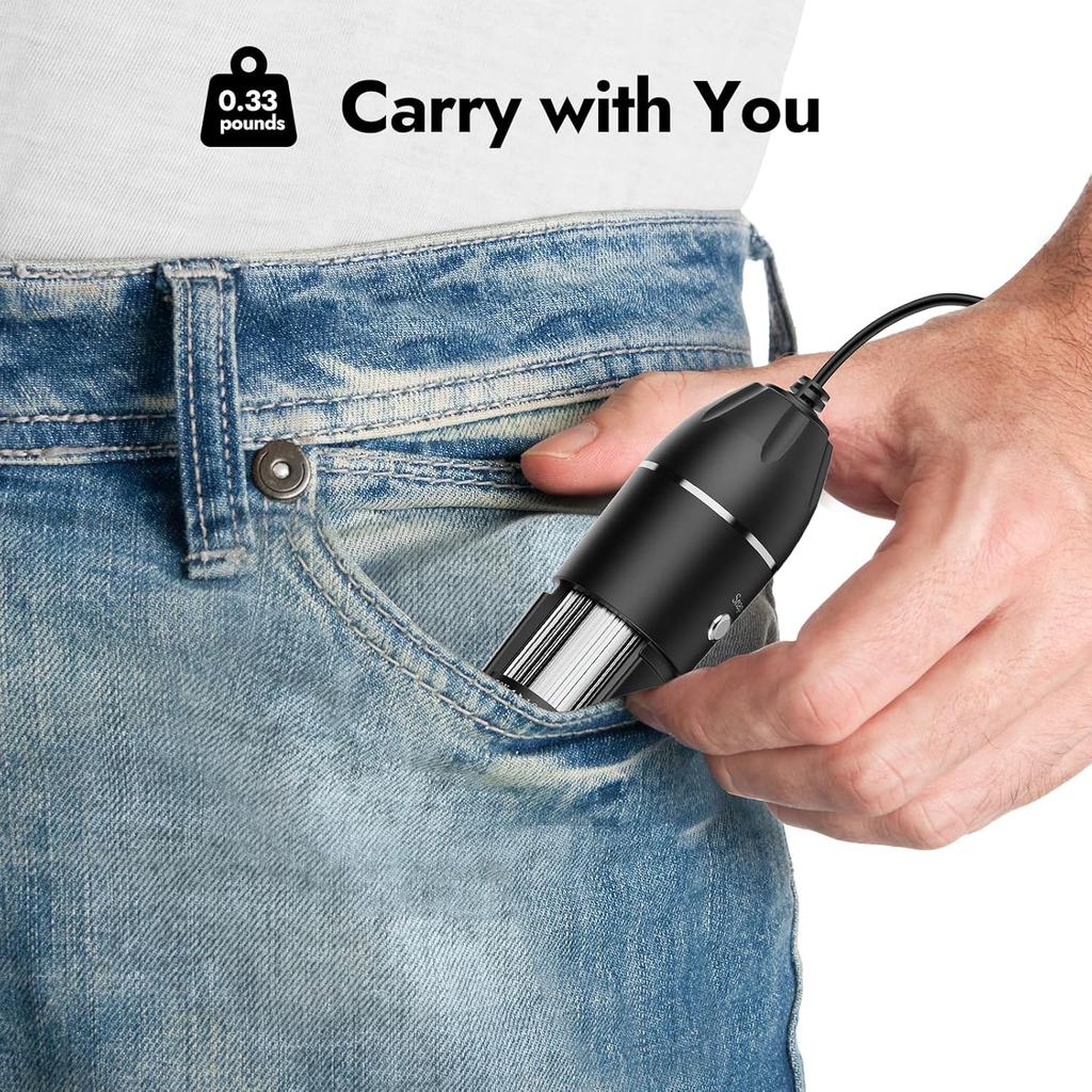 Digital Microscope, 50X-1600X Magnification Portable USB Microscope with Adjustable Stand, Mini Microscope Camera Compatible with iPhone, iPad,