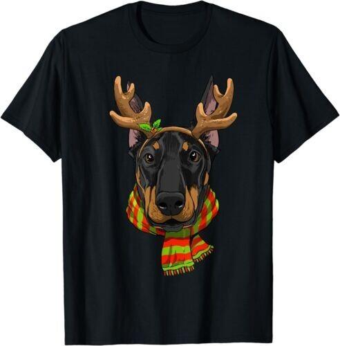 NEW LIMITED Doberman Pinscher Dog Christmas Santa Clause Reindeer T-Shirt Tops Tee