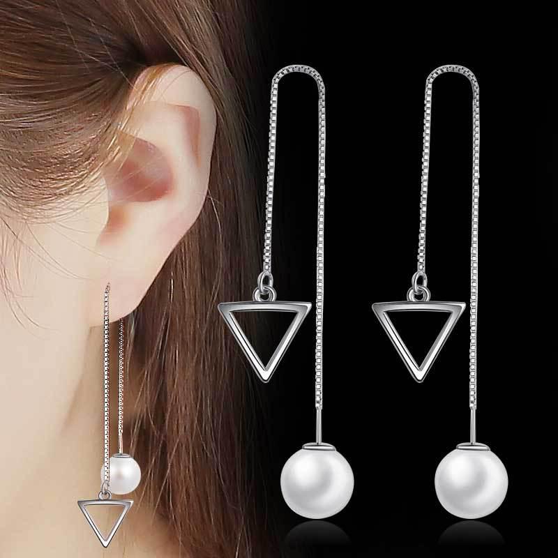 Geometric Triangle Pearl Ear Cuffs - Korean Fashion Earrings 1910281239392097 медный
