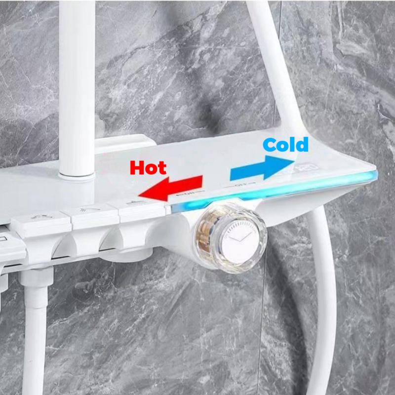 Upgrade White Hot Cold Bathroom Shower Set with LED Display Piano Keys Bath Shower Rain Shower Faucet Bathroom Accessories Brass