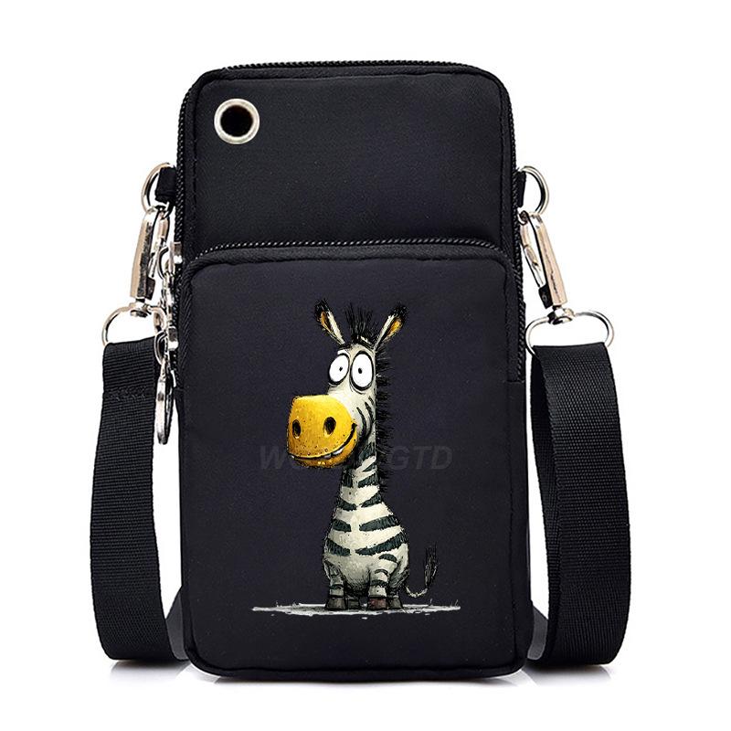 Funny Animals Personality Printing Black Oblique Span Small Bag Multifunctional Casual Portable Mobile Phone Bag