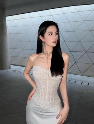 French Elegant Rhinestone Sequin Strapless Bustier: Women's Slimming Waist-Cinched Vest with Fishbone Straps