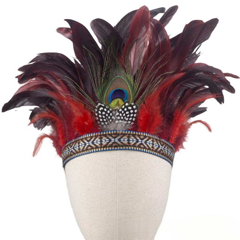 Feather Crown Headbands With Strap Decorative Headdress Indian Crown Hair Band Halloween Cosplay Headwear