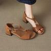 Krazing Pot Cow Skin Med Heels European Design Summer Size 40 Circle Buckle Straps Women Sandals