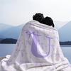 Soft Purple Bow Print Letter U to Z Blanket Warm Cozy Portable Flannel Blanket for Home Camping Travel Gift for Girls Boys