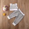 Summer Causal Infant Kids Girls Clothes Sets Sleeveless Solid Vest Tops+Long Pants Grey Sports Outfits
