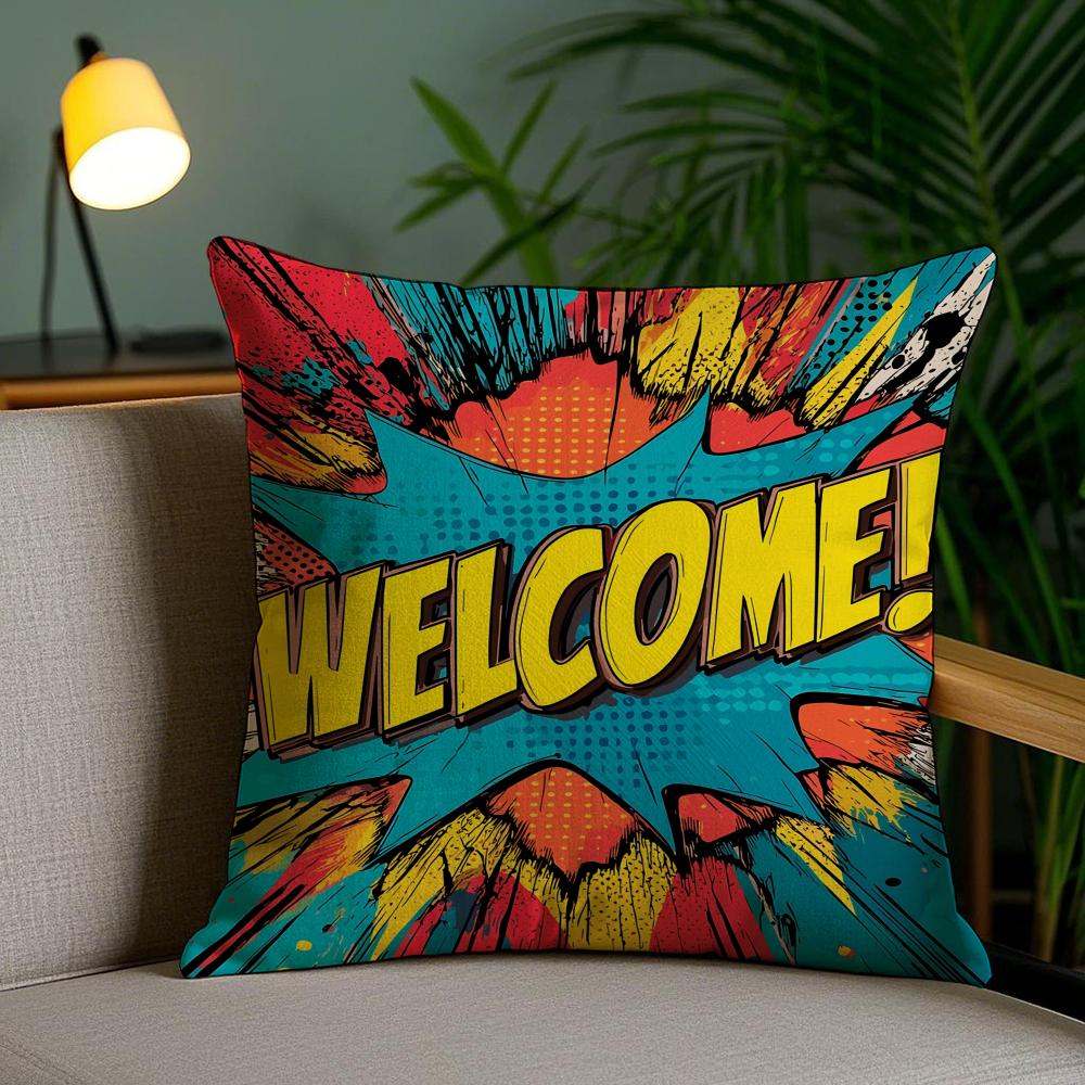 Welcome Omg Cushion Cover Plush Fabric Soft Double-Sided Printed Invisible Zipper Sofa Pillow Case Home Decor