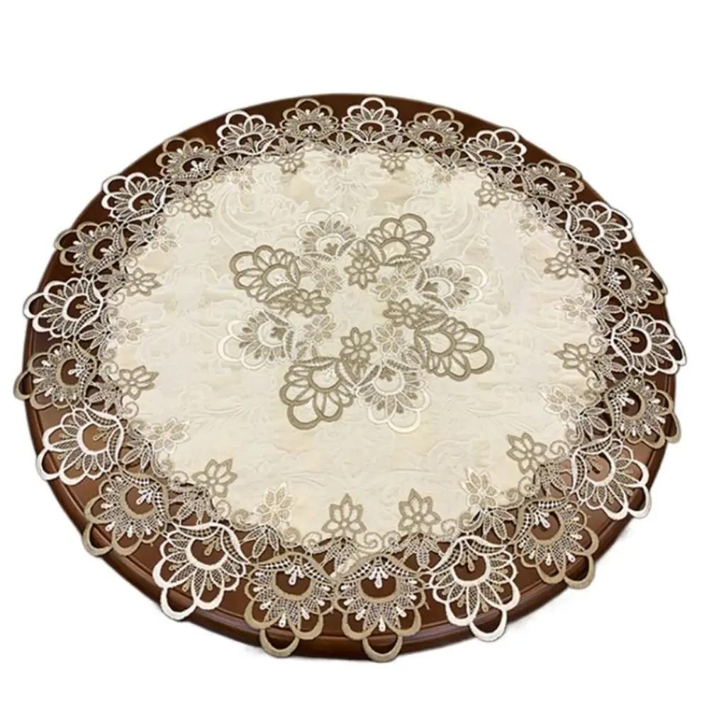 Round Modern Banquet Decoration Antifouling Lace Fabric Wedding Embroidered Tablecloth Table Cover Tablecloth Table Runner