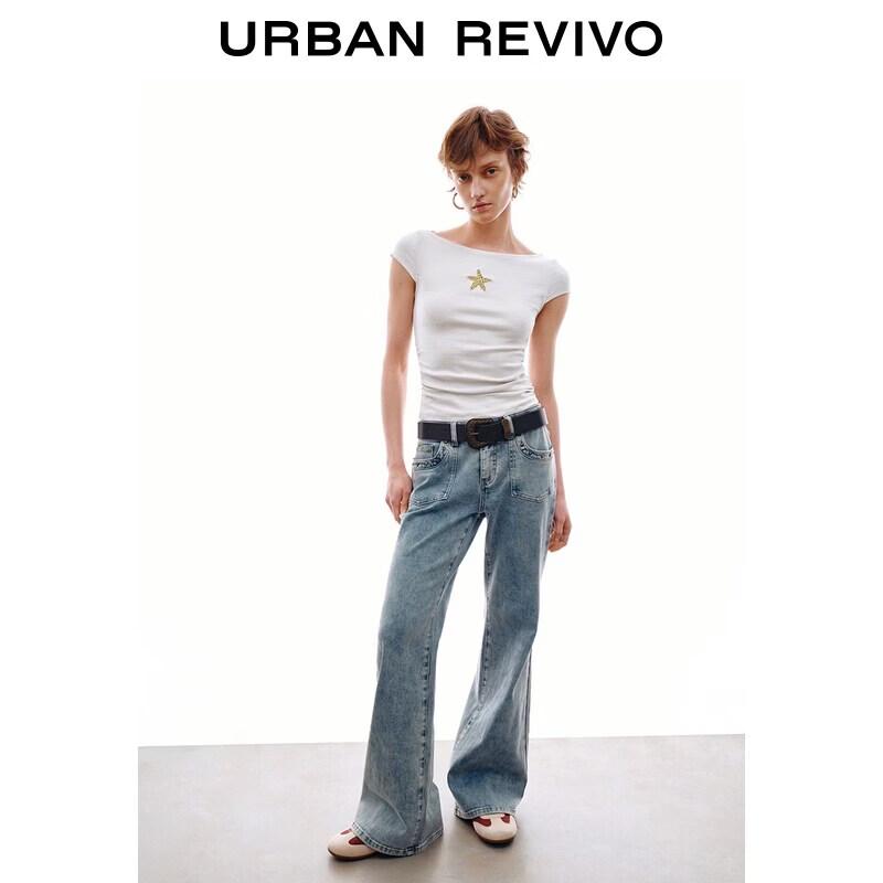 UR Women s Washed Flare Denim Jeans with Rivet Belt 27
