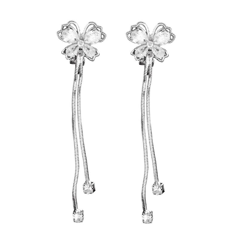 Elegant Butterfly Fringe Long Drop Earrings For Women Copper Alloy Dangle Ear Jewelry Handmade Ear Accessories