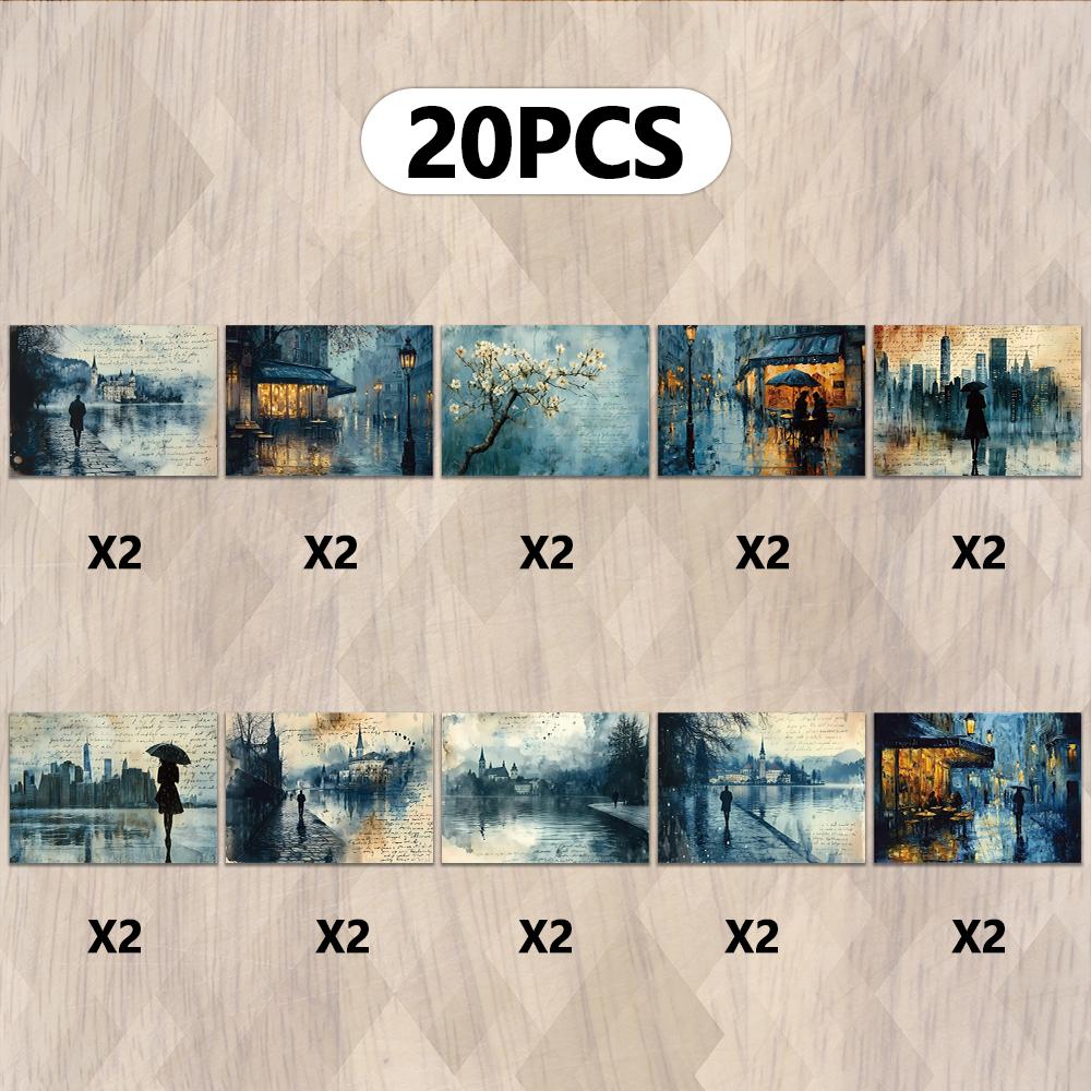 20pcs, Rainy Day Theme Scrapbook Paper, DIY Crafts, Craft Paper, Handbook, Journal, Notebook, Patchwork Art, Journal Supplies