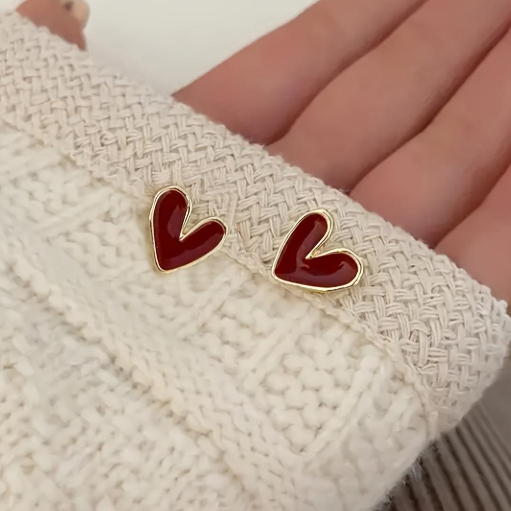 1 Pair of Elegant Red Heart Earrings for Women – Fashionable and Simple, Suitable for Casual Outfits or as a Gift, Everyday Earrings