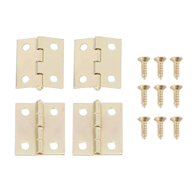Small Hinges in Elegant Gold Completes with Screws Gold Miniature Hinges Suitable for Jewelry Boxes & Miniature Furniture