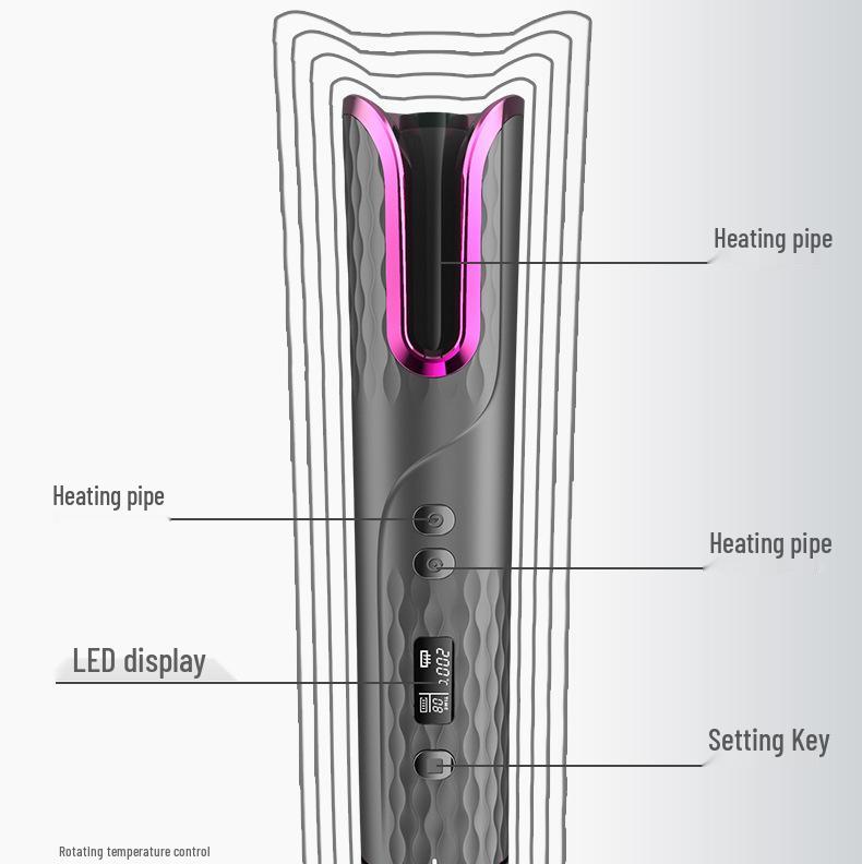 Wireless Automatic Rotating Curling Iron with LCD Display