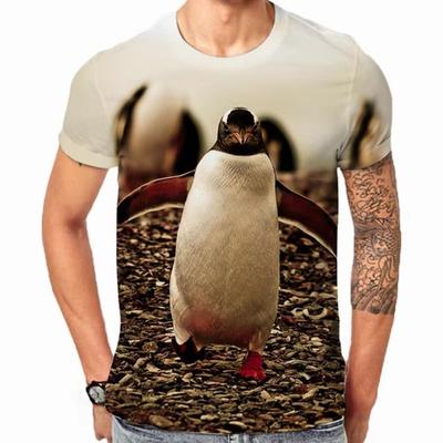 Koszulka z nadrukiem 3D pingwina, letnia, męska, casualowa, z okrągłym dekoltem, krótkim rękawem, modna, wszechstronna, duży top