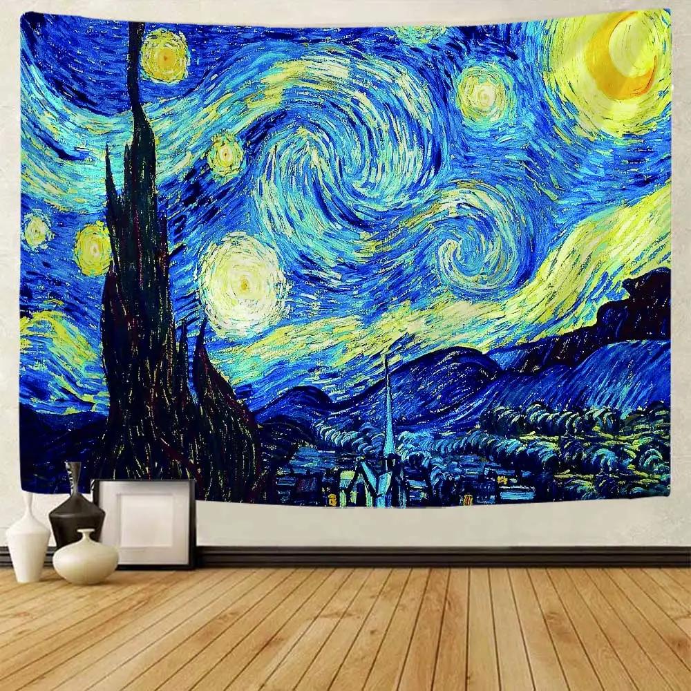 Van Gogh Oil Painting Wall Tapestry Multi Pattern Soft Background Home Decor Multi Size Wall Hanging Aesthetic
