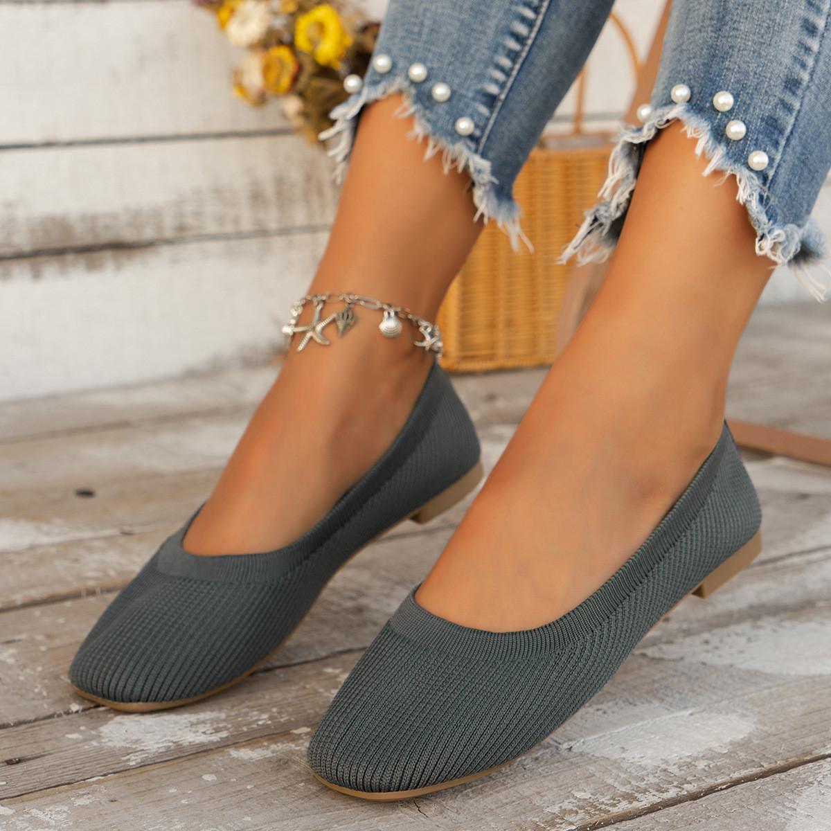 

Color Round Toe Fly Woven Flat Sole Single Shoe For Women s Casual, Breathable, Hollowed Out Knitted Lazy Work Shoes 41