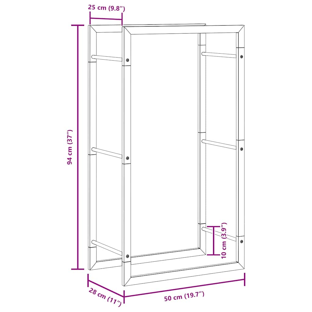 Firewood Rack Matte Black 50 X 28 X 94 Cm Steel
