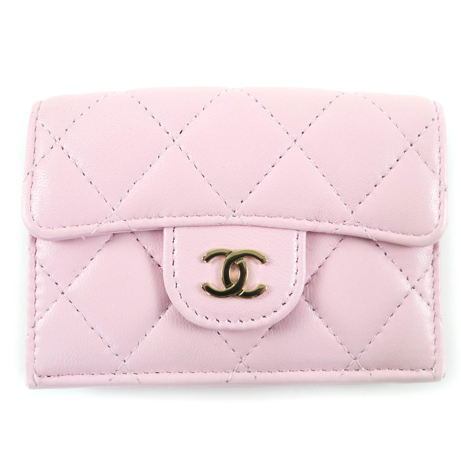 

Great CHANEL COCO Mark Matelasse Small Flap Mini Wallet pink lambskin AP0230 Used