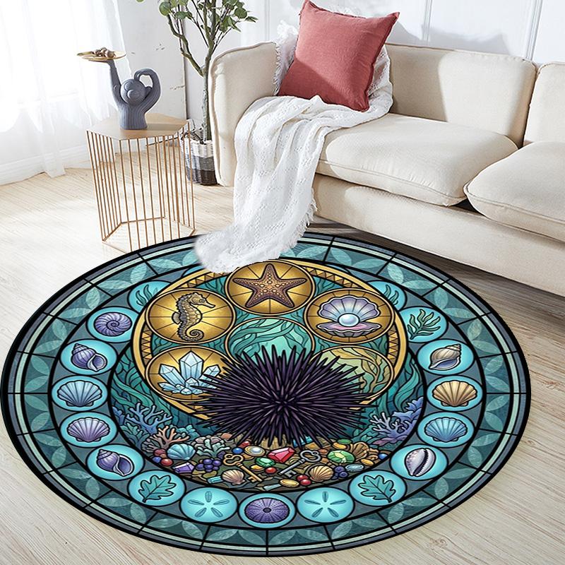 Oceanic Glass Round Area Rug Under Office Chairs Bedroom Living Room Home Decor