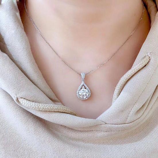 Sparkling Drop Pendant Necklace Women Cubic Zirconia Necklace Elegant Wedding Necklace