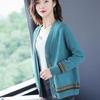 Women's Knitted Sweater Spring and Autumn Models V-neck Colour Blocking Long-sleeved Ethnic Wind Cardigan Jacket Jumper Ladies Tops