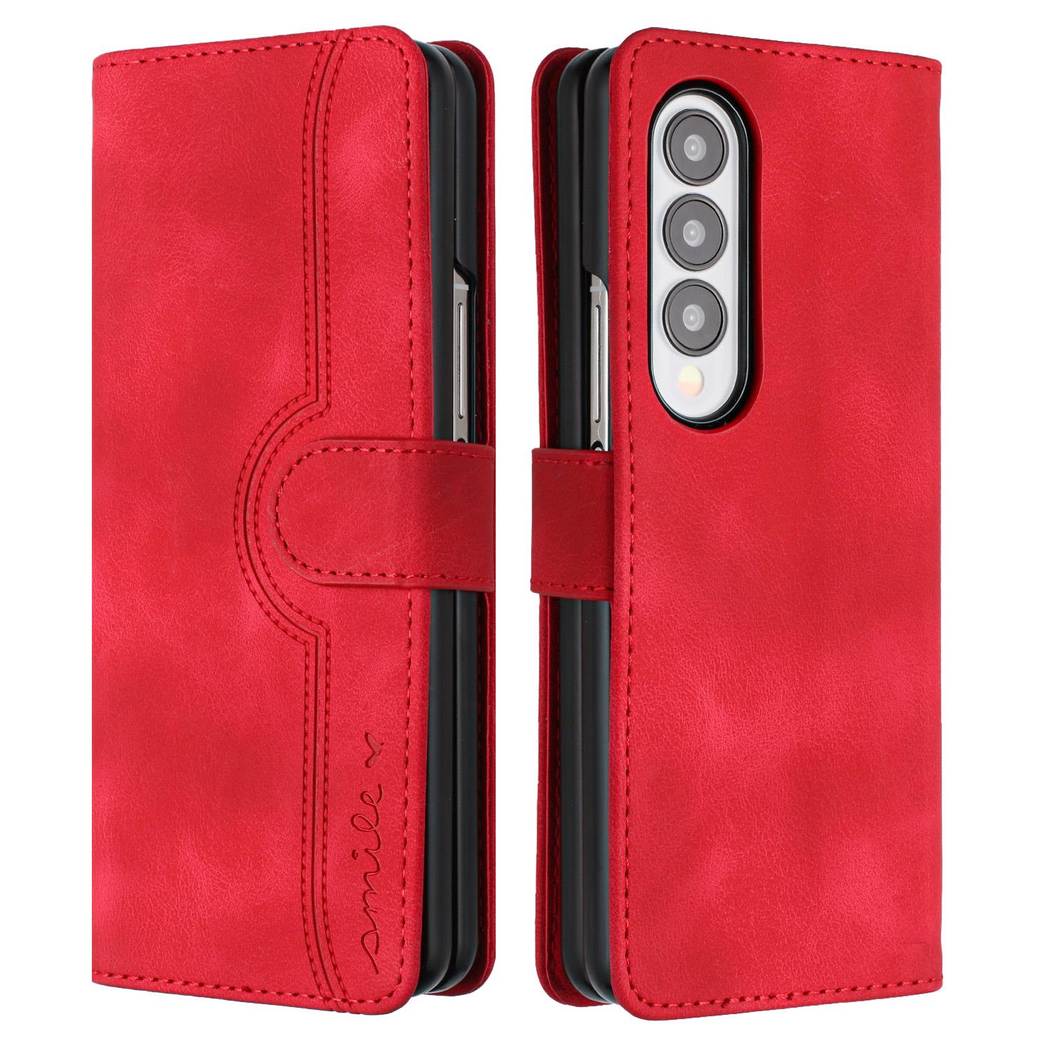 

YX003 For Samsung Galaxy Z Fold4 5G PU Leather Wallet Folding Phone Case Imprinted Shockproof Cover Red