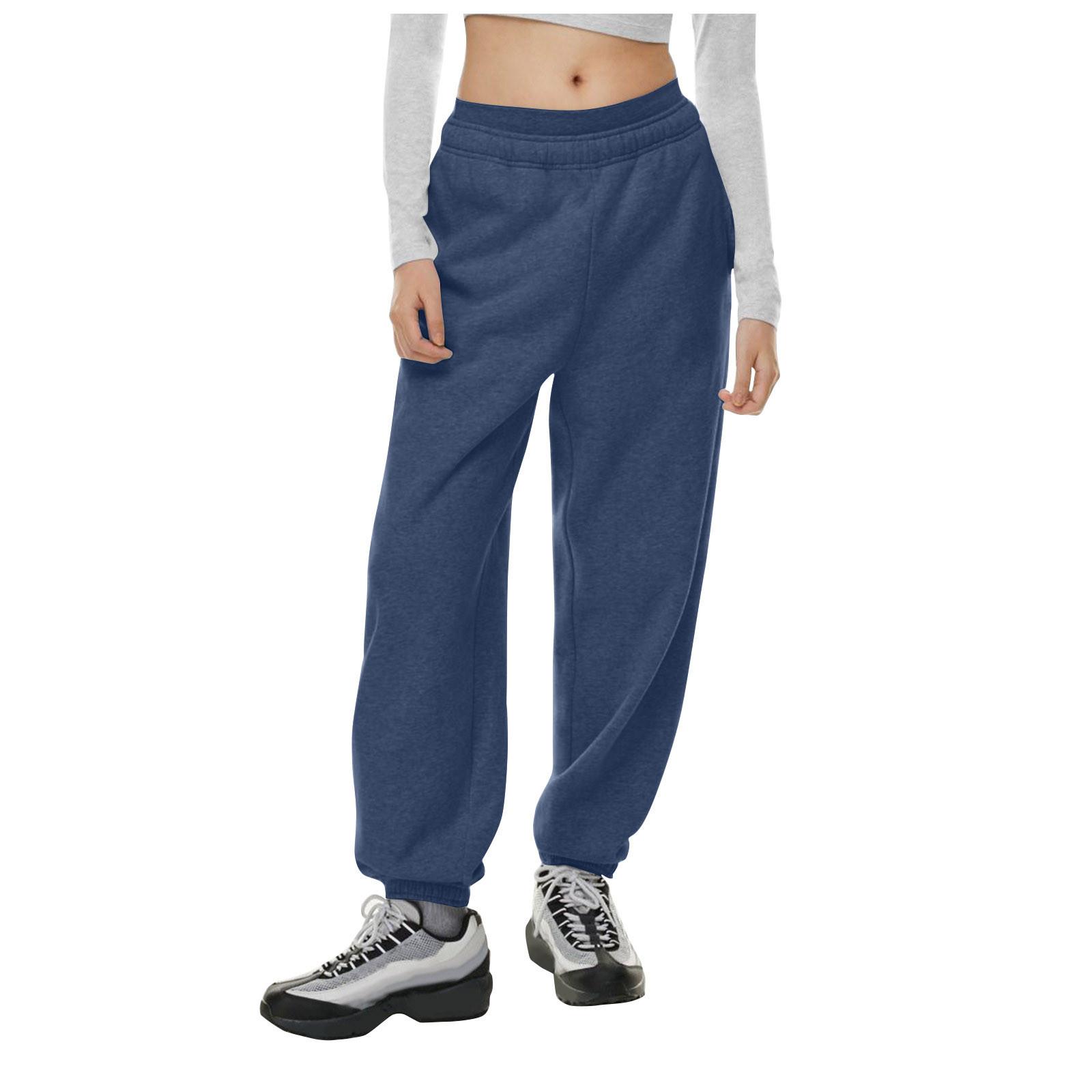 

Жіночі однотонні повсякденні штани з високою талією для тренувань, спортивні штани для бігу з кишенями XXL Темно-синій