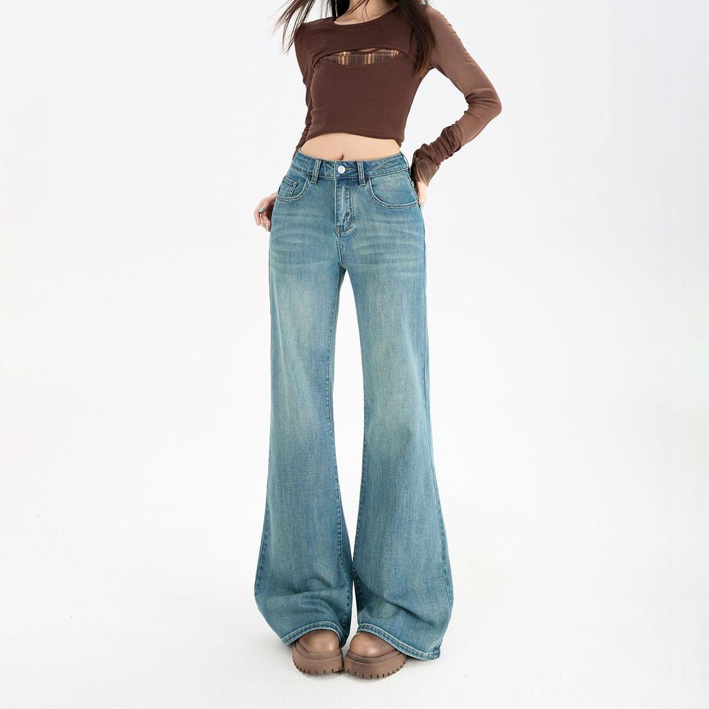 Retro slightly pulled loose and thin without sticking to the legs Flared jeans women's 2026 early spring elastic slim large size