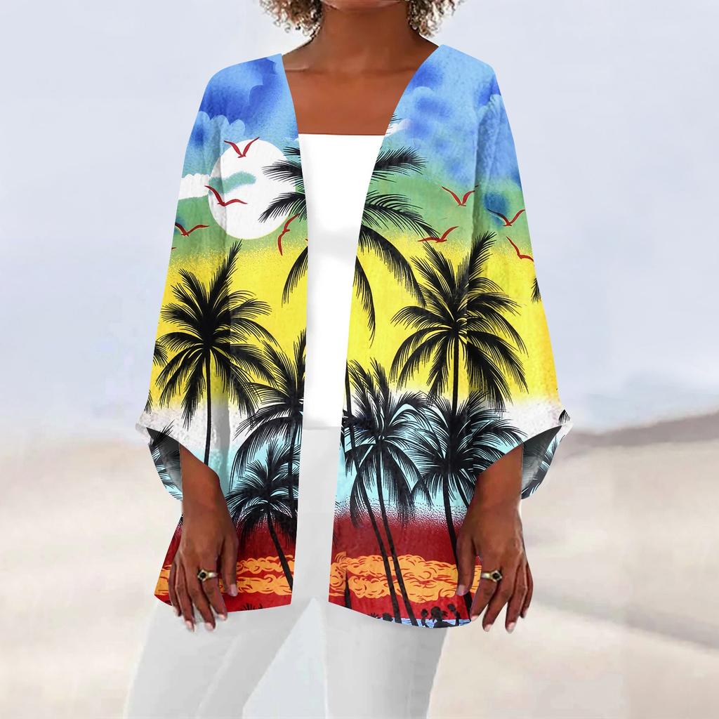 Kvinners uformelle motetrykt lett mellomlang jakkecardigan