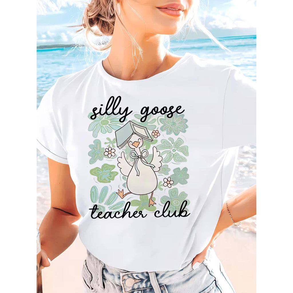 Silly Goose Teacher Club Graphic T-Shirt Funny Cute Educator School Teacher Gift Unisex T-Shirt