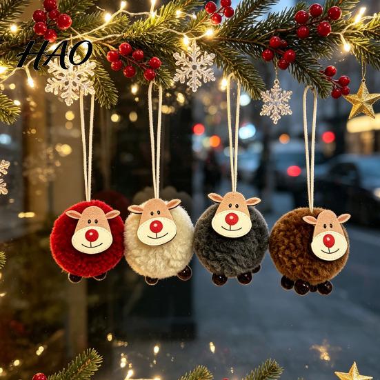Home Holiday Decorations 4Pcs Christmas Elk Hanging Ornaments with Wooden Faces, Reindeer Pendants Tree for Xmas Decor And Party Small Lightweight