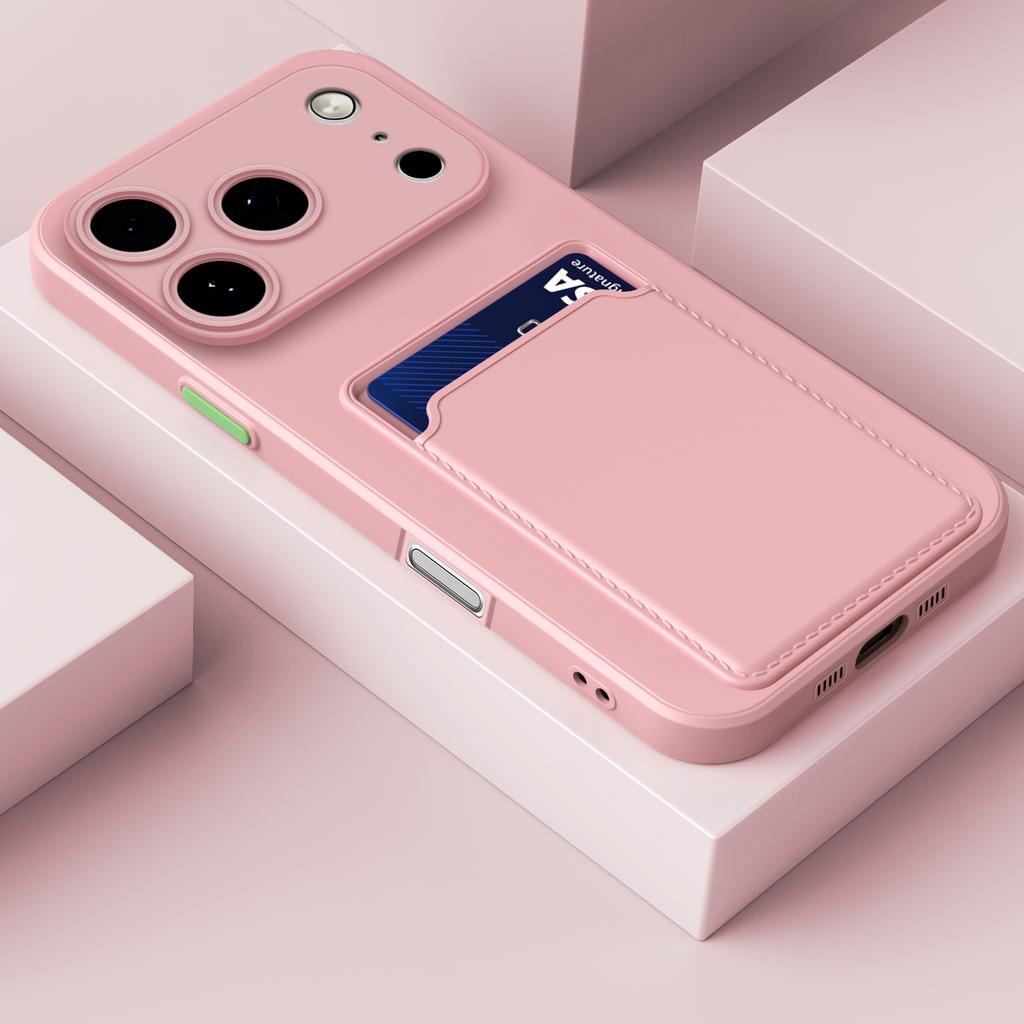 Luxury Soft Silicone Card Holder Wallet Phone Case for iPhone 17 16 15 14 Plus 13 12 11 Pro Max Shockproof Card Slot Back Cover