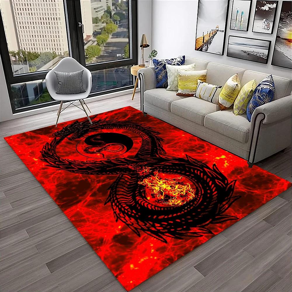 3D China Dragon Myth Art Cartoon Carpet Rug for Home Living Room Bedroom Sofa Doormat Decor,Kid Play Area Rug Non-slip Floor Mat