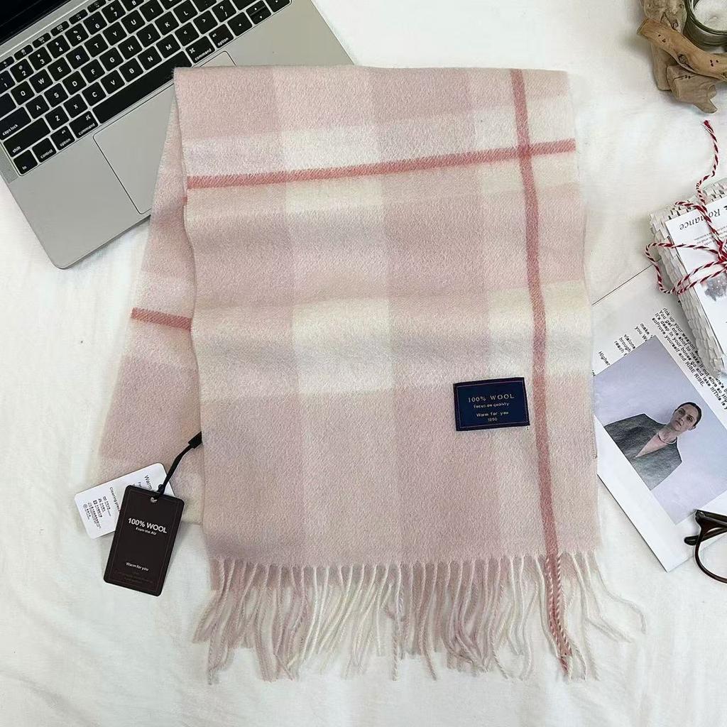 Xiaohongshu Popular Cherry Red New Year'S Red 100% Wool British Versatile Scarf Women'S And Men'S Cashmere Warm Scarf