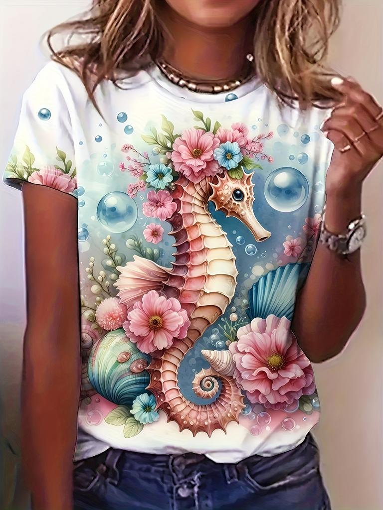 2026 Summer Round Neck Women's T-shirt Fashion 3D Hawaiian Parrot Bird Print Short Sleeve T-shirt Cartoon Casual Top