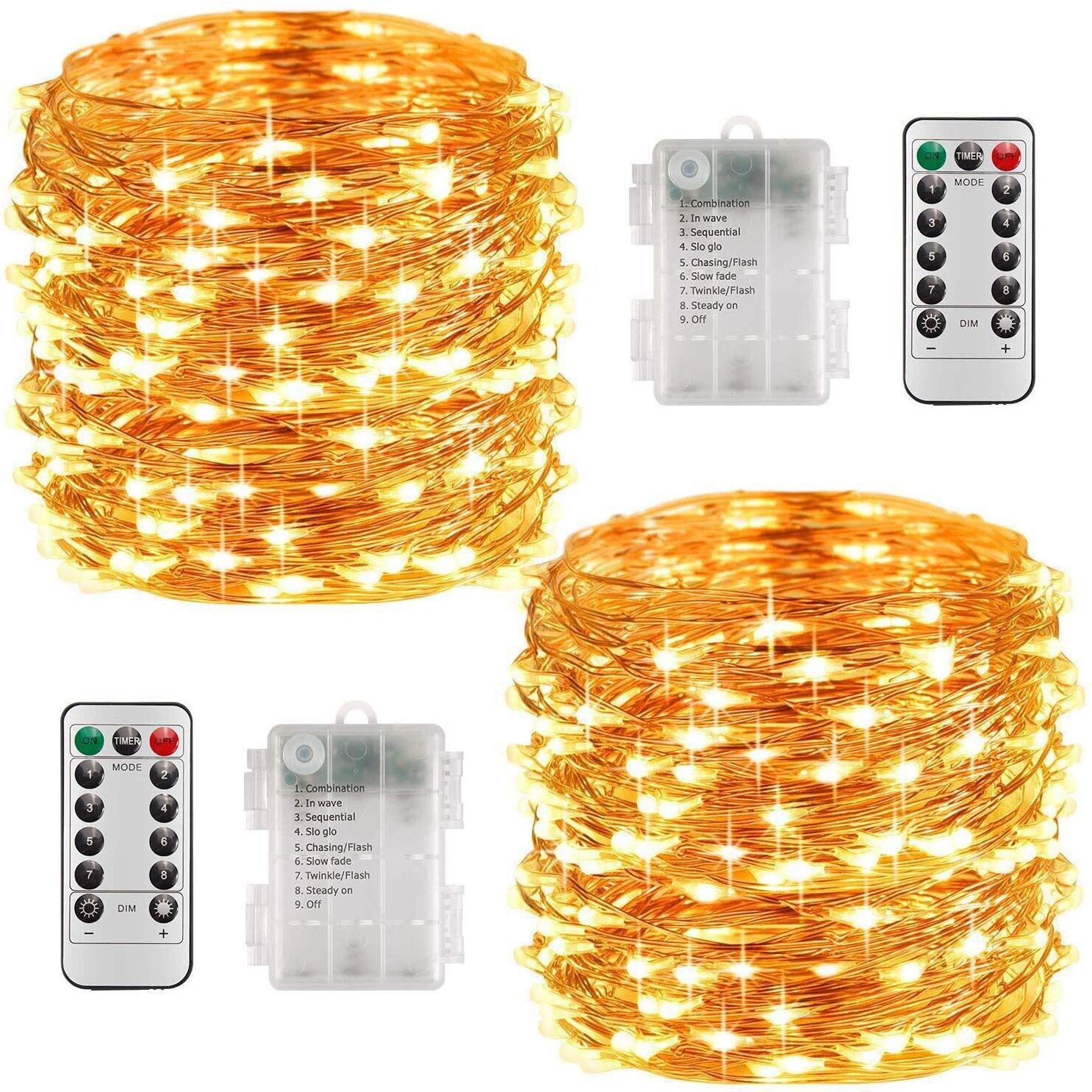 

Set of 2 LED Illumination 100 10m Remote Control 8 Brightness Timer LED Jewelry Lights for New and Use Battery-Operated Lights, Bulbs, Long, Included,
