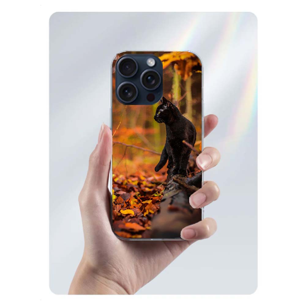 

Autumn Maple Leaf Black Cat Clear Phone Case For Iphone 17 Air 16 Pro Max 15 Pro 14 Plus 17E 16E 11 13 12 Mini Cover Cases Funda iPhone 16 Plus